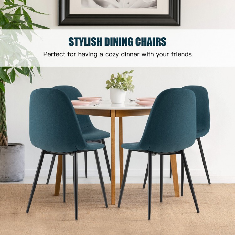 Set of 2 blue dining chairs with black metal legs, featuring ergonomic backrests for cozy dining experiences.